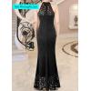 imageVFSHOW Womens Formal Sexy Halter High Slit Prom Wedding Guest Maxi Dress 2023 Illusion Sweetheart Neckline Evening Long GownBlack Floral Lacec