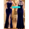 imageVFSHOW Womens Formal Sexy Halter High Slit Prom Wedding Guest Maxi Dress 2023 Illusion Sweetheart Neckline Evening Long GownDark Blue Velvet