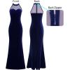 imageVFSHOW Womens Formal Sexy Halter High Slit Prom Wedding Guest Maxi Dress 2023 Illusion Sweetheart Neckline Evening Long GownDark Blue Velvet