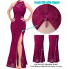 imageVFSHOW Womens Formal Sexy Halter High Slit Prom Wedding Guest Maxi Dress 2023 Illusion Sweetheart Neckline Evening Long GownFuchsia Lace