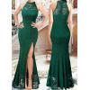 imageVFSHOW Womens Formal Sexy Halter High Slit Prom Wedding Guest Maxi Dress 2023 Illusion Sweetheart Neckline Evening Long GownGreen Floral Laceb