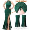 imageVFSHOW Womens Formal Sexy Halter High Slit Prom Wedding Guest Maxi Dress 2023 Illusion Sweetheart Neckline Evening Long GownGreen Floral Laceb