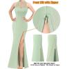 imageVFSHOW Womens Formal Sexy Halter High Slit Prom Wedding Guest Maxi Dress 2023 Illusion Sweetheart Neckline Evening Long GownSolid Sage Green