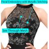 imageVFSHOW Womens Formal Sexy Halter High Slit Prom Wedding Guest Maxi Dress 2023 Illusion Sweetheart Neckline Evening Long GownSparkly Black  Floral Embroidery