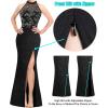imageVFSHOW Womens Formal Sexy Halter High Slit Prom Wedding Guest Maxi Dress 2023 Illusion Sweetheart Neckline Evening Long GownSparkly Black  Floral Embroidery
