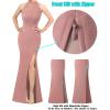 imageVFSHOW Womens Formal Sexy Halter High Slit Prom Wedding Guest Maxi Dress 2023 Illusion Sweetheart Neckline Evening Long GownSparkly Blush Pink