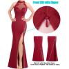 imageVFSHOW Womens Formal Sexy Halter High Slit Prom Wedding Guest Maxi Dress 2023 Illusion Sweetheart Neckline Evening Long GownSparkly Redb
