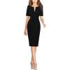 imageVFSHOW Womens Front Zipper Tie Waist Bow Belted Slim Wear to Work Business Office Bodycon Pencil DressBlack