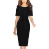 imageVFSHOW Womens Front Zipper Tie Waist Bow Belted Slim Wear to Work Business Office Bodycon Pencil DressBlack