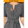 imageVFSHOW Womens Front Zipper Tie Waist Bow Belted Slim Wear to Work Business Office Bodycon Pencil DressBlack Tweed
