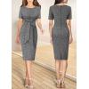 imageVFSHOW Womens Front Zipper Tie Waist Bow Belted Slim Wear to Work Business Office Bodycon Pencil DressBlack Tweed