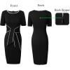 imageVFSHOW Womens Front Zipper Tie Waist Bow Belted Slim Wear to Work Business Office Bodycon Pencil DressBlack and White Piping