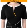 imageVFSHOW Womens Front Zipper Tie Waist Bow Belted Slim Wear to Work Business Office Bodycon Pencil DressBlack and White Piping