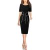 imageVFSHOW Womens Front Zipper Tie Waist Bow Belted Slim Wear to Work Business Office Bodycon Pencil DressBlack and White Piping