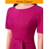 imageVFSHOW Womens Front Zipper Tie Waist Bow Belted Slim Wear to Work Business Office Bodycon Pencil DressHot Pink