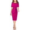 imageVFSHOW Womens Front Zipper Tie Waist Bow Belted Slim Wear to Work Business Office Bodycon Pencil DressHot Pink and Black Piping