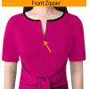 imageVFSHOW Womens Front Zipper Tie Waist Bow Belted Slim Wear to Work Business Office Bodycon Pencil DressHot Pink and Black Piping
