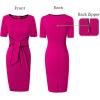 imageVFSHOW Womens Front Zipper Tie Waist Bow Belted Slim Wear to Work Business Office Bodycon Pencil DressHot Pink and Black Piping