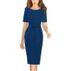 imageVFSHOW Womens Front Zipper Tie Waist Bow Belted Slim Wear to Work Business Office Bodycon Pencil DressPeacock Blue