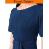 imageVFSHOW Womens Front Zipper Tie Waist Bow Belted Slim Wear to Work Business Office Bodycon Pencil DressPeacock Blue
