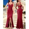 imageVFSHOW Womens Glitter Sweetheart V Neck Twist Front Backless Ruched Ruffle Slit Formal Evening Gown Maxi DressSparkly Redb