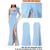 imageVFSHOW Womens Ruffle One Shoulder Strap Ruched Formal Prom Wedding Maxi Dress V Neck Elegant Split Cocktail Evening Long GownSolid Light Blue