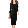 imageVFSHOW Womens Slim Zipper Up Work Business Office Party Bodycon Pencil Sheath DressBlack