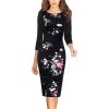 imageVFSHOW Womens Slim Zipper Up Work Business Office Party Bodycon Pencil Sheath DressBlack Multi Floral Print