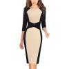 imageVFSHOW Womens Slim Zipper Up Work Business Office Party Bodycon Pencil Sheath DressBlack and Beige