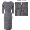 imageVFSHOW Womens Slim Zipper Up Work Business Office Party Bodycon Pencil Sheath DressBlack and White Glen Plaid