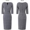 imageVFSHOW Womens Slim Zipper Up Work Business Office Party Bodycon Pencil Sheath DressBlack and White Glen Plaid