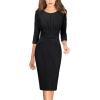 imageVFSHOW Womens Slim Zipper Up Work Business Office Party Bodycon Pencil Sheath DressBlack and White Striped