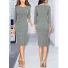 imageVFSHOW Womens Slim Zipper Up Work Business Office Party Bodycon Pencil Sheath DressBlue Tweed