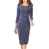 imageVFSHOW Womens Slim Zipper Up Work Business Office Party Bodycon Pencil Sheath DressBlue Yarndyed Tweed