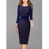 imageVFSHOW Womens Slim Zipper Up Work Business Office Party Bodycon Pencil Sheath DressDark Blue  Contrast Floral Lace