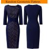 imageVFSHOW Womens Slim Zipper Up Work Business Office Party Bodycon Pencil Sheath DressDark Blue  Contrast Floral Lace