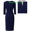 imageVFSHOW Womens Slim Zipper Up Work Business Office Party Bodycon Pencil Sheath DressDark Blue  Contrast Floral Lace