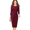 imageVFSHOW Womens Slim Zipper Up Work Business Office Party Bodycon Pencil Sheath DressDark Red and White Striped