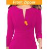 imageVFSHOW Womens Slim Zipper Up Work Business Office Party Bodycon Pencil Sheath DressHot Pink