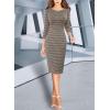 imageVFSHOW Womens Slim Zipper Up Work Business Office Party Bodycon Pencil Sheath DressKhakihoundstooth Print