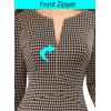 imageVFSHOW Womens Slim Zipper Up Work Business Office Party Bodycon Pencil Sheath DressKhakihoundstooth Print