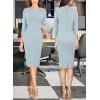 imageVFSHOW Womens Slim Zipper Up Work Business Office Party Bodycon Pencil Sheath DressLight Blue Tweed