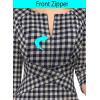 imageVFSHOW Womens Slim Zipper Up Work Business Office Party Bodycon Pencil Sheath DressNavy Bluebeige Checker