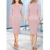 imageVFSHOW Womens Slim Zipper Up Work Business Office Party Bodycon Pencil Sheath DressPink and Off White Tweed