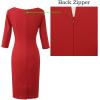 imageVFSHOW Womens Slim Zipper Up Work Business Office Party Bodycon Pencil Sheath DressRed