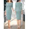 imageVFSHOW Womens Slim Zipper Up Work Business Office Party Bodycon Pencil Sheath DressTeal Green Tweed