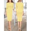 imageVFSHOW Womens Slim Zipper Up Work Business Office Party Bodycon Pencil Sheath DressTextured Yellow Mesh