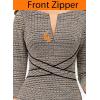 imageVFSHOW Womens Wear to Work Slim Colorblock Crisscross Waist Front Zipper Business Party Office Bodycon Pencil Sheath DressBeige Tweedblack Piping