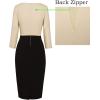 imageVFSHOW Womens Wear to Work Slim Colorblock Crisscross Waist Front Zipper Business Party Office Bodycon Pencil Sheath DressBeigeblack