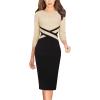imageVFSHOW Womens Wear to Work Slim Colorblock Crisscross Waist Front Zipper Business Party Office Bodycon Pencil Sheath DressBeigeblack
